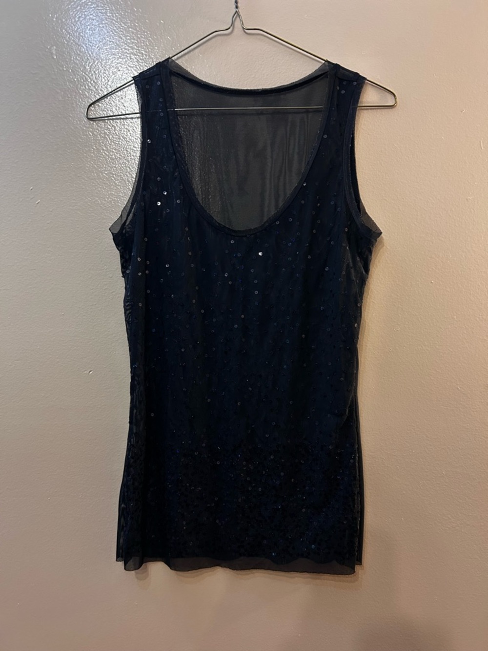 Black Sequin Mesh Sleeveless Tank Top